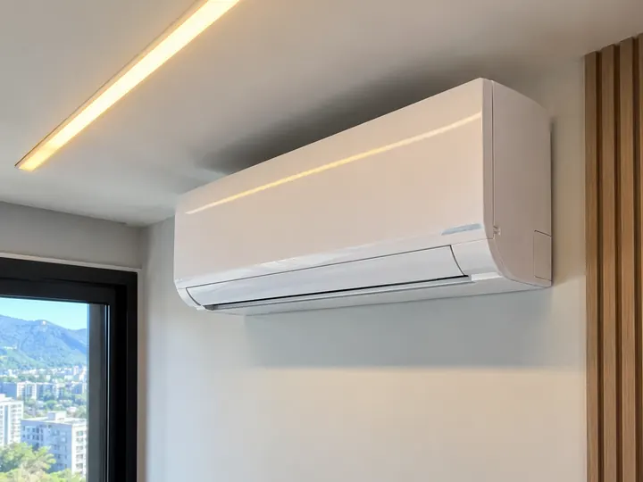 Ar-condicionado split instalado em sala de apartamento